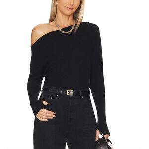 NEW Enza Costa Slouch Top Black Long Sleeve Off Shoulder